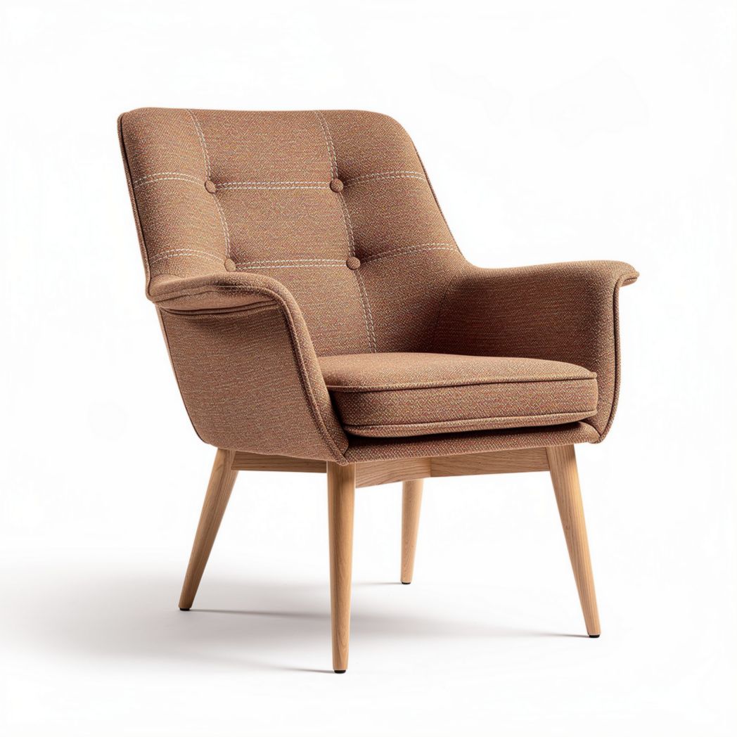 Fauteuil en tissu beige avec pieds en bois naturel dimensions 75 x 70 x 85cm