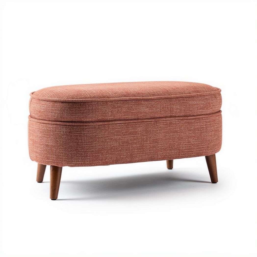Tabouret en tissu rose 80 x 40 x 40cm avec pieds en bois pour salon