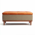Pouf en cuir et tissu beige de 90 x 50 x 40 cm pour salon moderne