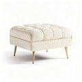 Pouf en tissu bouclé couleur crème avec pieds en bois 50 x 50 x 40cm