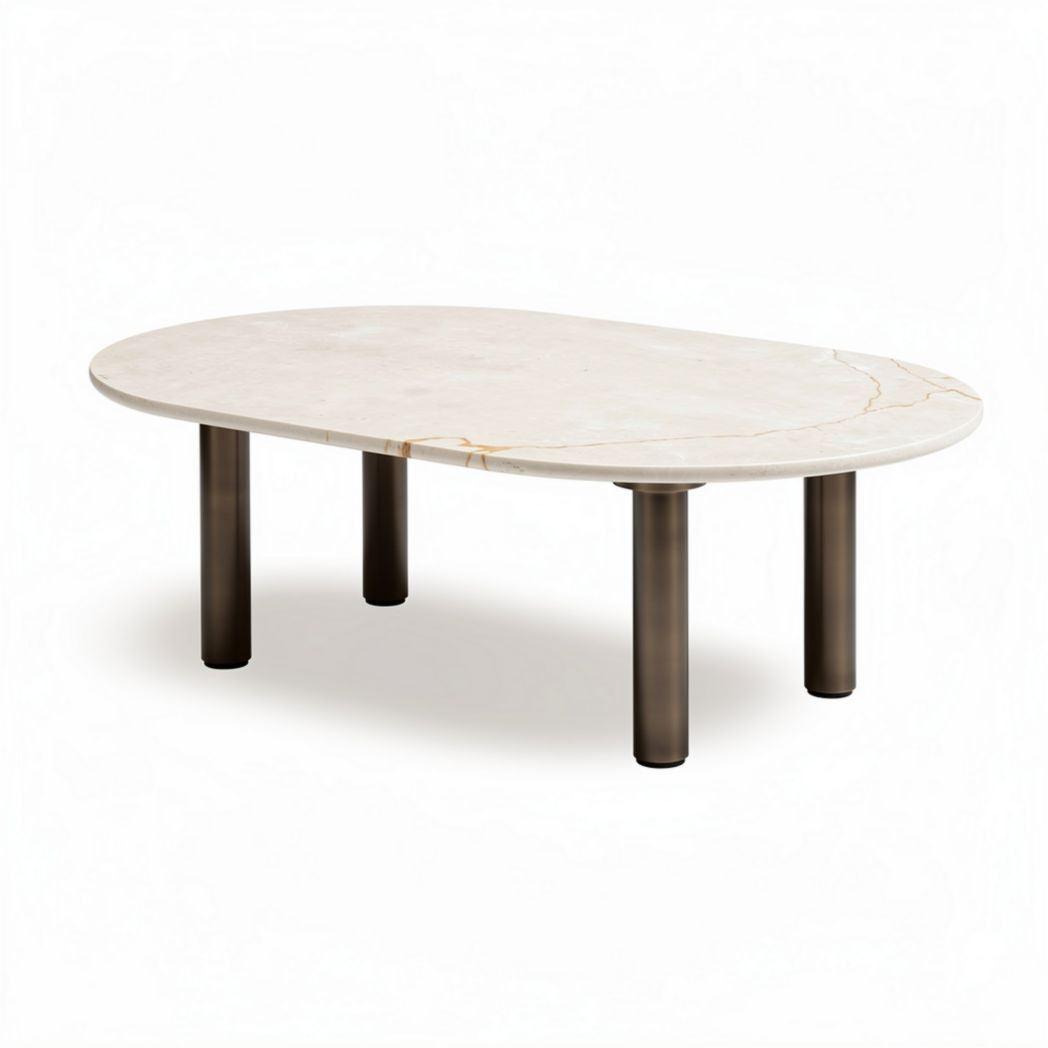 Table basse ovale en marbre blanc et pieds en métal noir 120 x 80 x 45cm