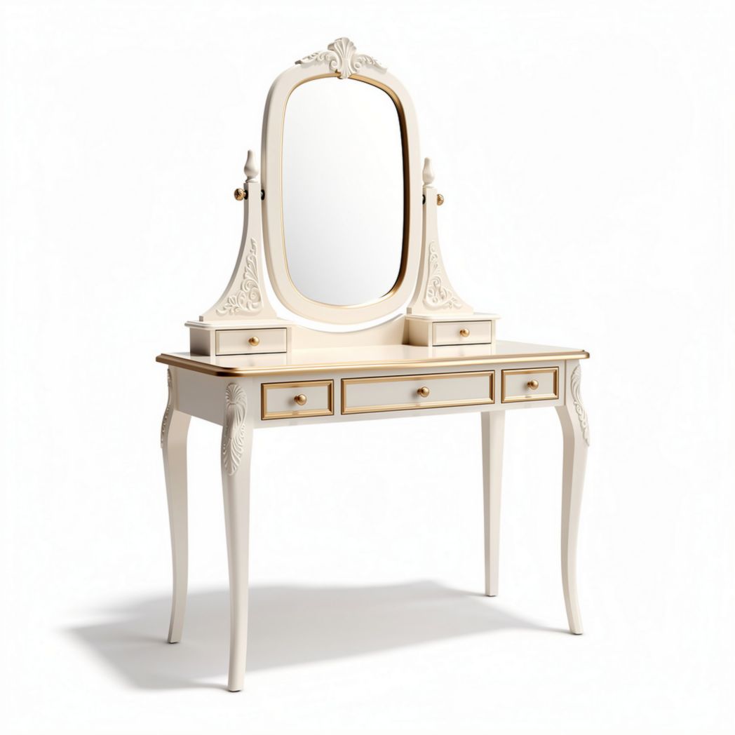 Coiffeuse classique en bois avec miroir et tiroirs dimensions 100 x 40 x 75cm blanc antique
