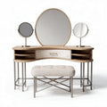 Coiffeuse en bois avec miroir rond et tabouret rembourré 120 x 45 x 75cm