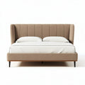 Lit double capitonné en tissu beige avec matelas 200 x 160 x 100cm