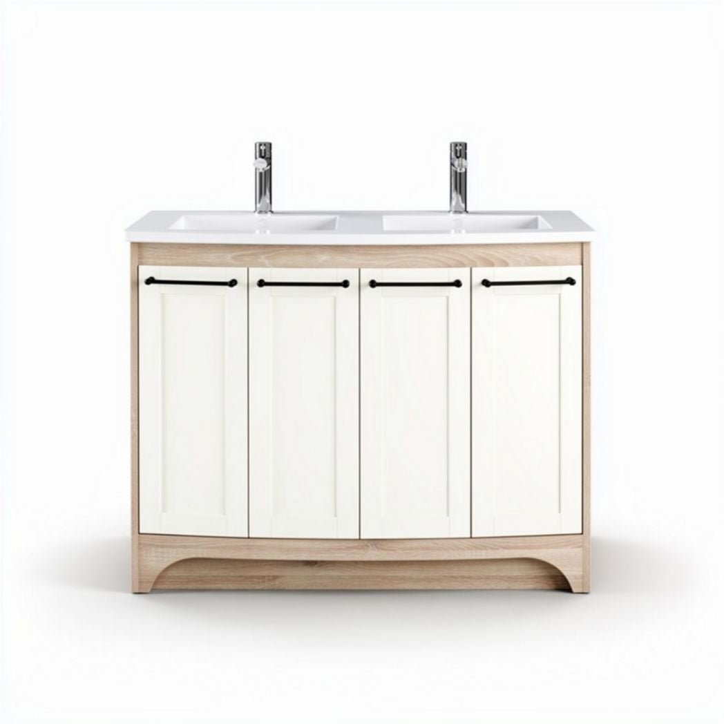 Meuble de salle de bain en bois avec deux lavabos et dimensions 80 x 45 x 90cm