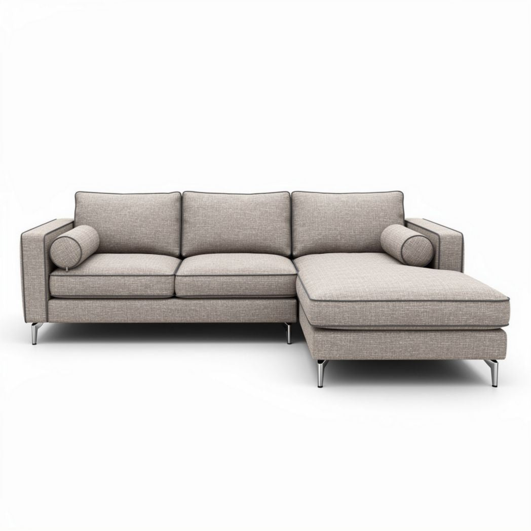 Canapé d'angle en tissu gris clair avec méridienne 210 x 90 x 85cm