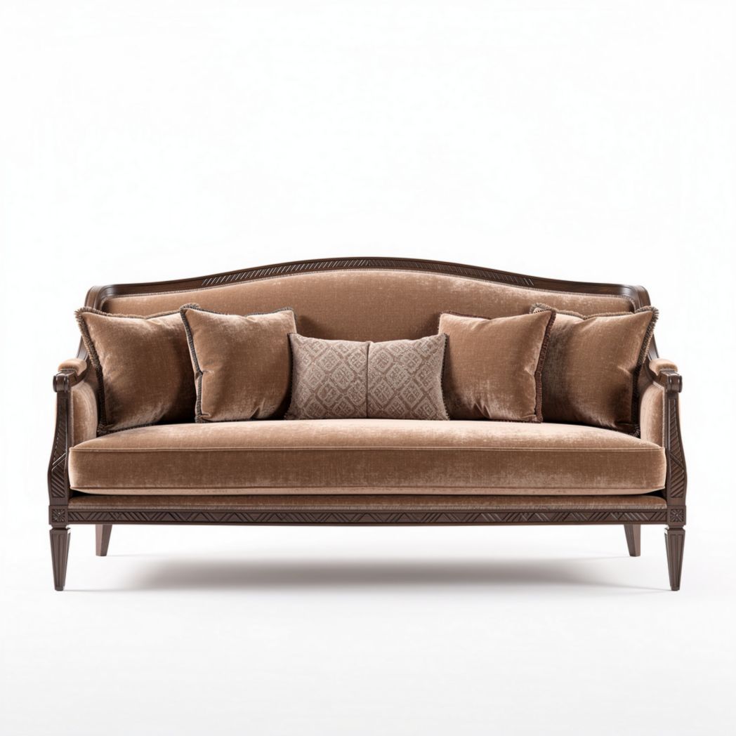 Canapé en velours marron avec coussins dimensions 200 x 90 x 80cm