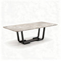 Table à manger rectangulaire en marbre gris dimensions 200 x 100 x 75cm avec pieds en métal noir